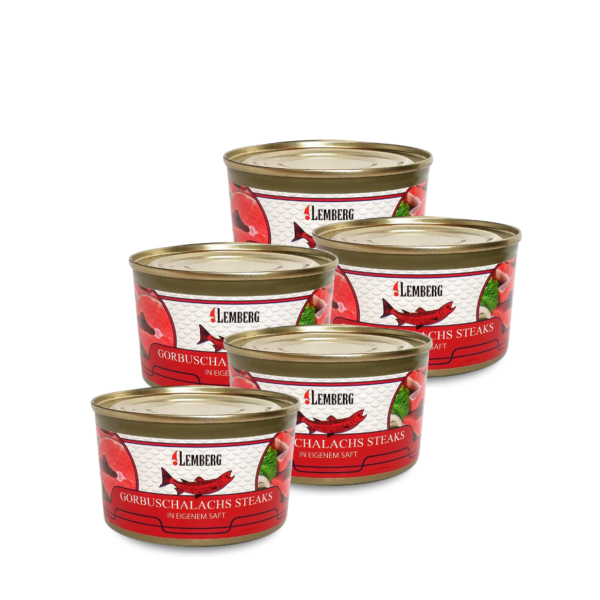 SET: Pazifischer Buckellachs im eigenen Saft, 5 × 213 g