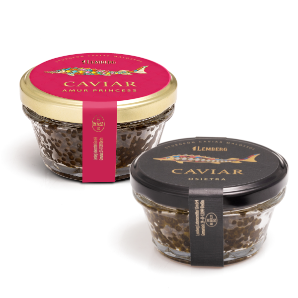 Steurkaviaar OSIETRA + Steurkaviaar AMUR PRINCESS, 2 x 100 g